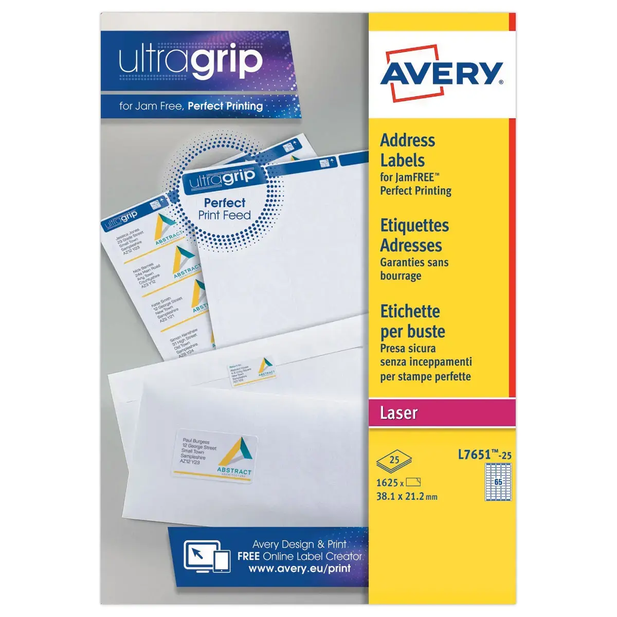 Vellen van 6 ondoorzichtige adresetiketten voor AVERY laserprinters 99,1x93,1mm
