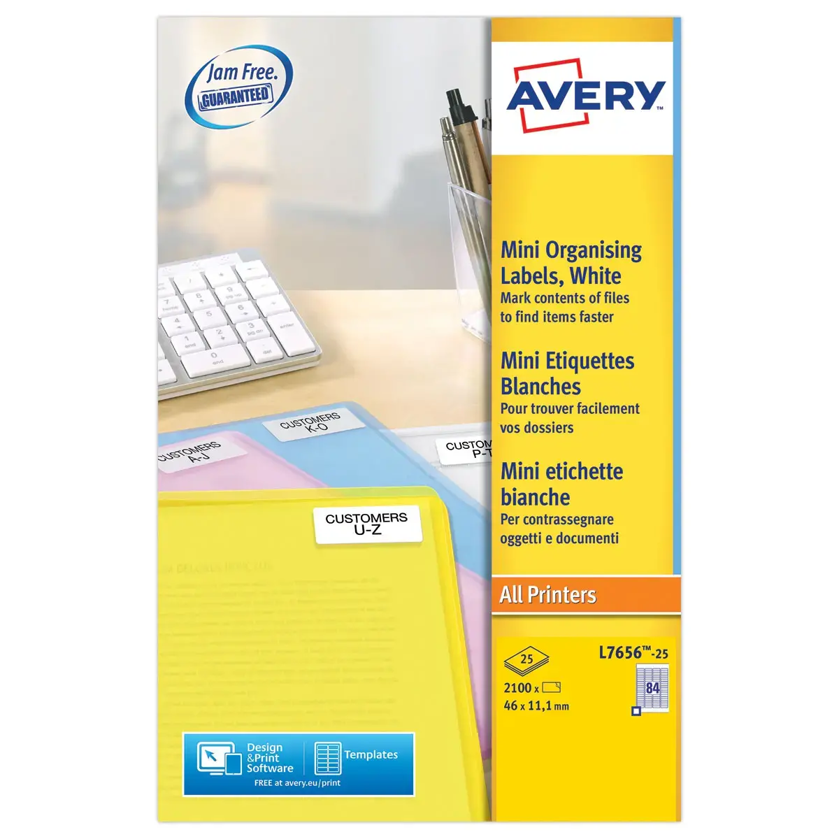 Vellen met 65 witte mini-etiketten - 46 x 11.1 mm - AVERY