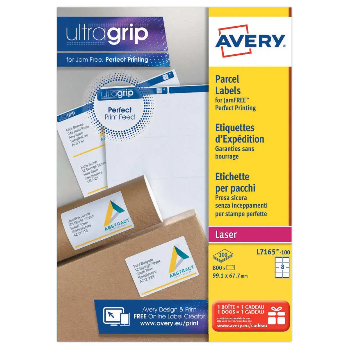 100  Vellen laseretiketten AVERY B99,1 x H67,7mm - wit - 800 etik/doos 