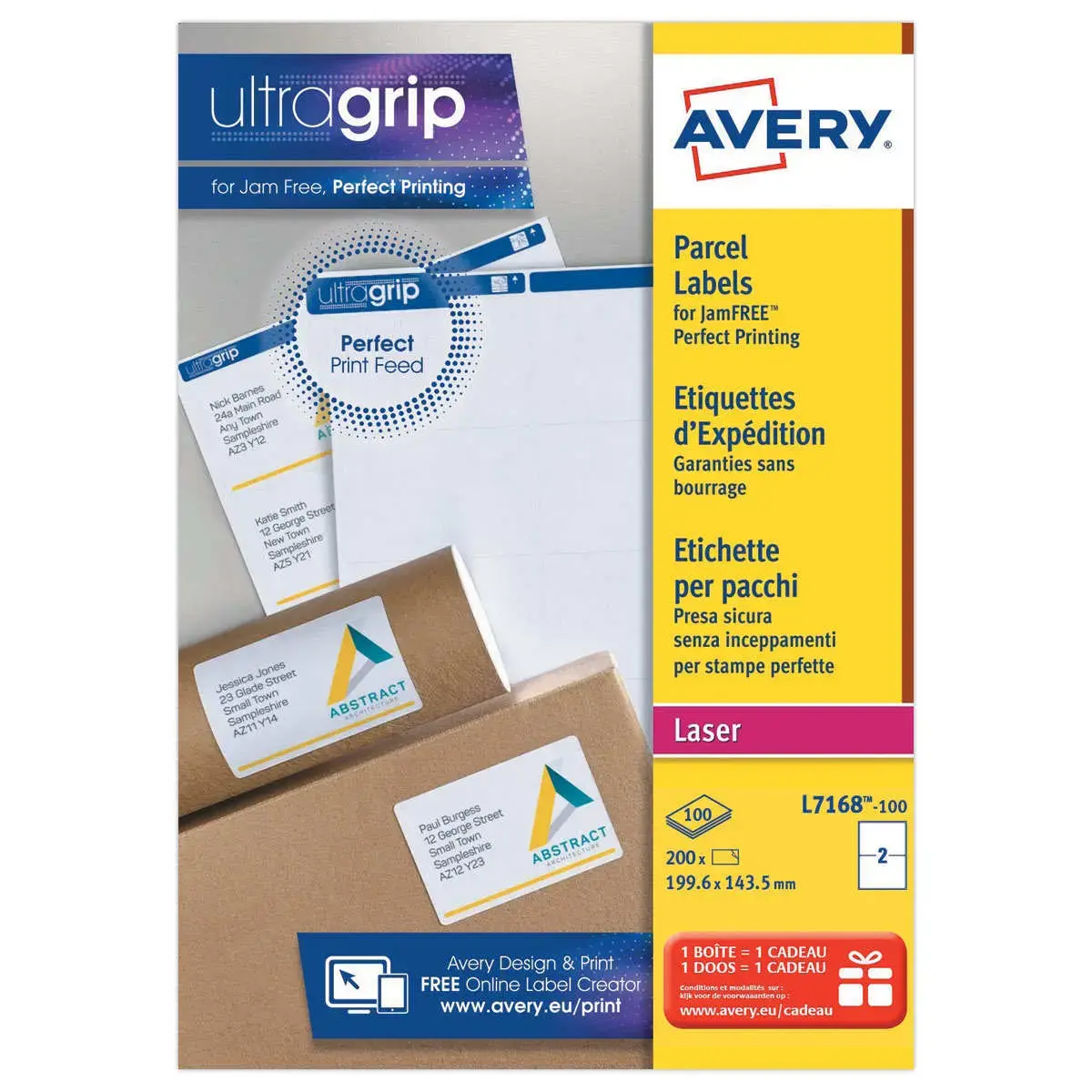 100 Vellen laseretiketten AVERY B 199,6 x H 143,5 mm - 200 etik/doos - wit