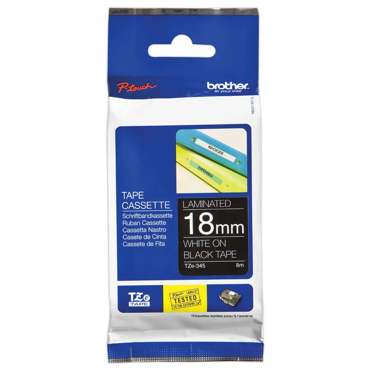 Ruban voor BROTHER TZ labelprinter gelamineerd 18mm wit/zwart