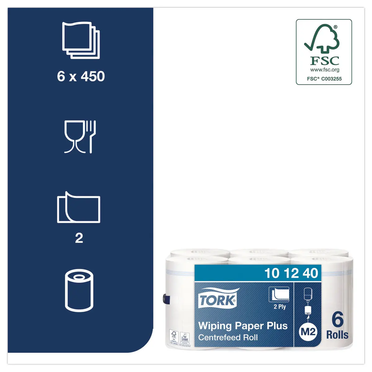 6  Rollen papier  &Oslash; 19 cm TORK Centrale afwikkeling 457 vellen 