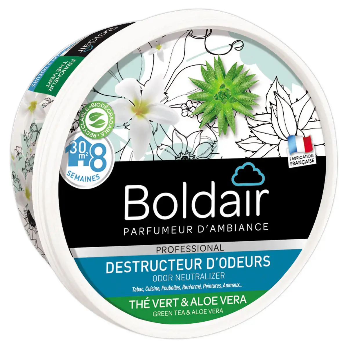 Vaste gel geurvernietiger BOLDAIR - Groene thee & Aloë Vera - 300g