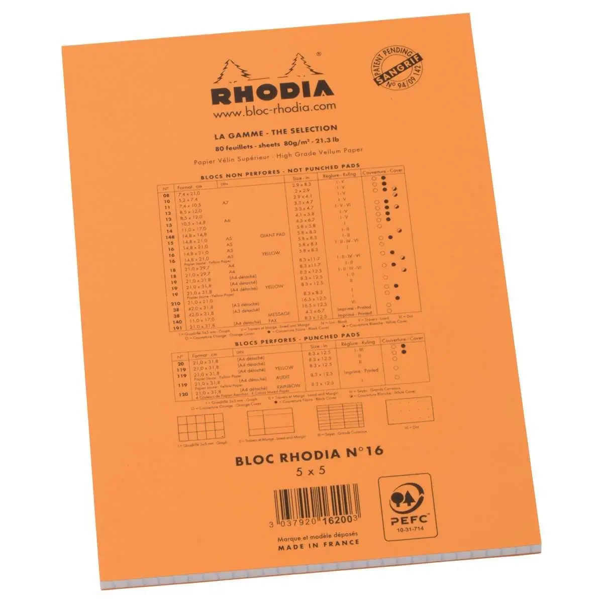 Schrijfblok RHODIA A5 - 5x5 - 80g - 80p