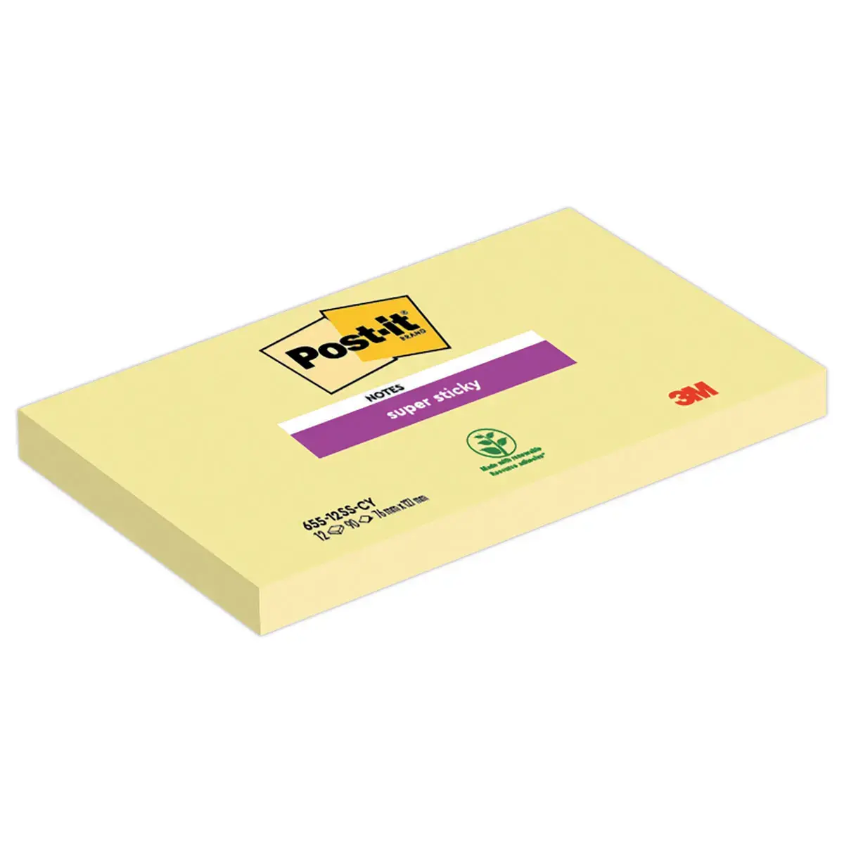 POST-IT® Blok super sticky herpositioneerbare memoblaadjes 7,6 x 12,7 cm - Geel