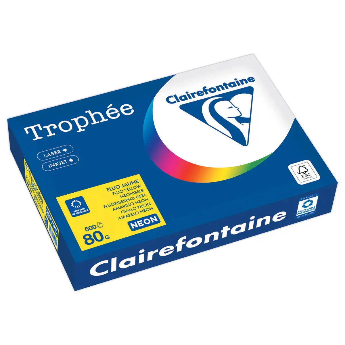 Pak fluorescerend gekleurd papier - A4 - Trofee - 80g - Fluo Geel - CLAIRFONTAINE