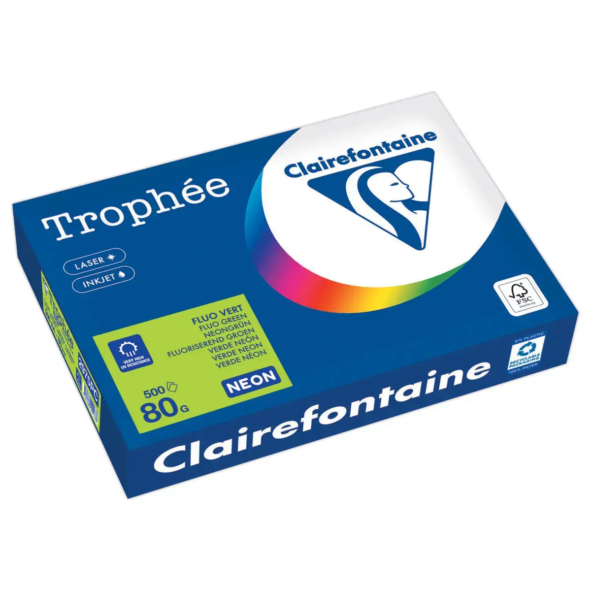 Papierriem fluorescerend gekleurd papier A4 - Trophée 80g - Fluo goen - CLAIREFONTAINE