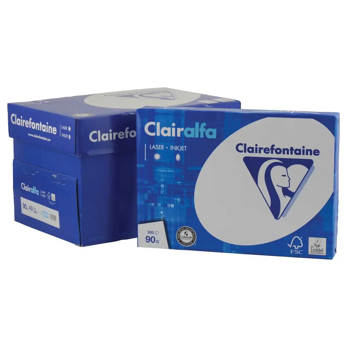 5 Pakken van 500 vellen wit papier Clairalfa A3 - 90g