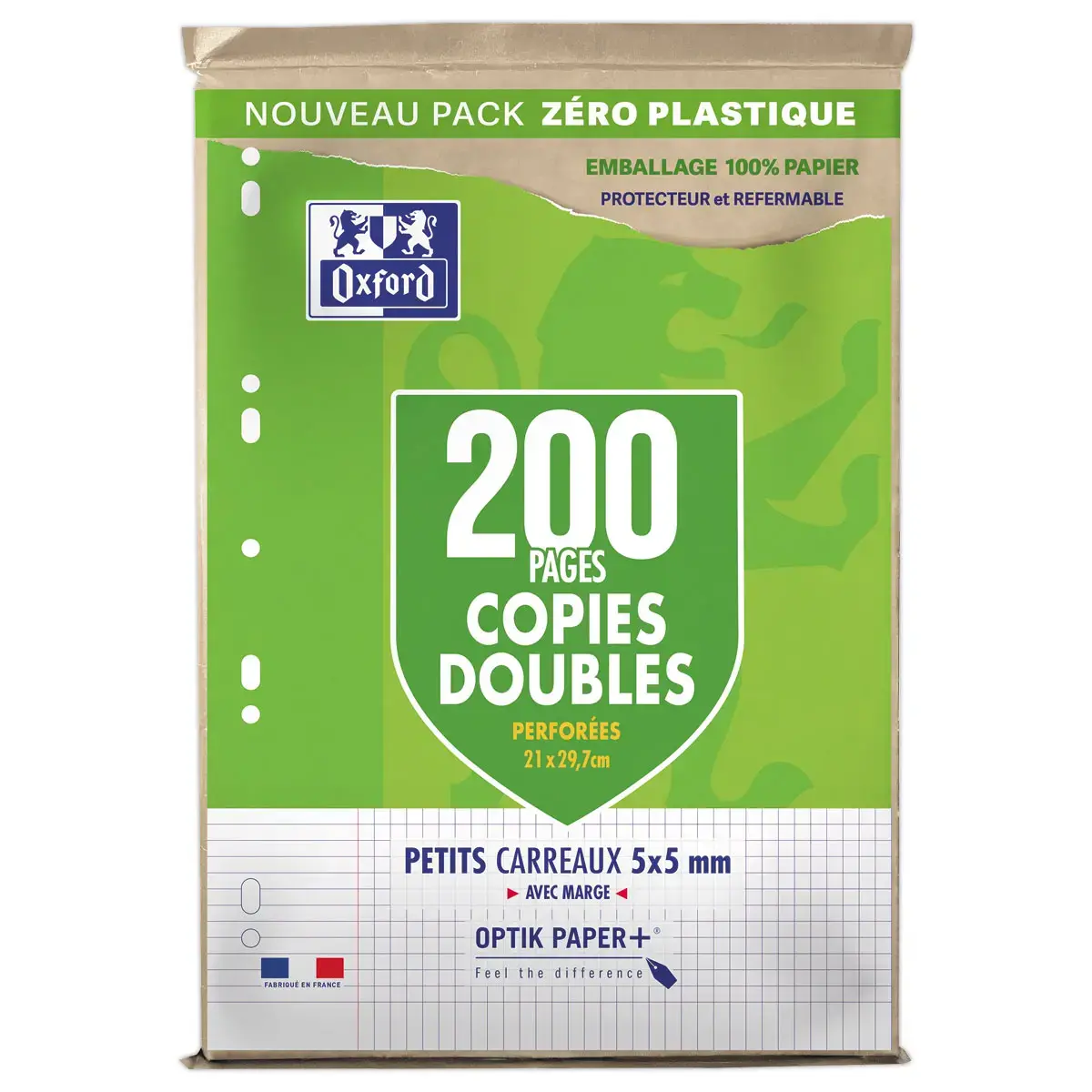 50 Dubbele papiervellen OXFORD- A4 -90g - geruit - 200 pag.