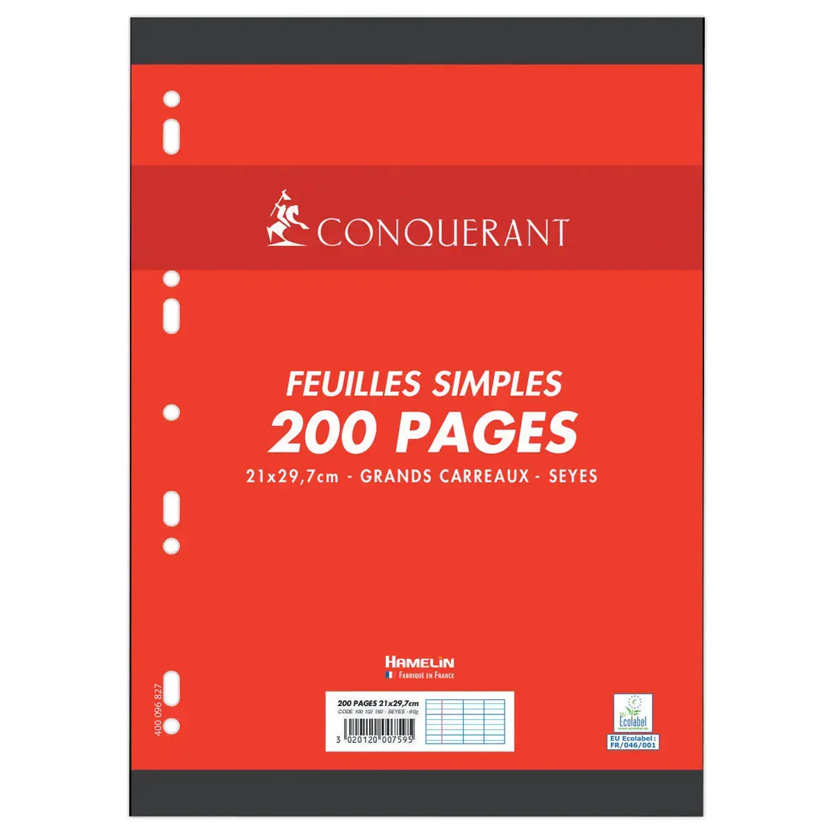 100  Enkele, geperforeerde papiervellen (200 vellen)  - A4 - Sey&egrave;s gelijnd - CONQUERANT 