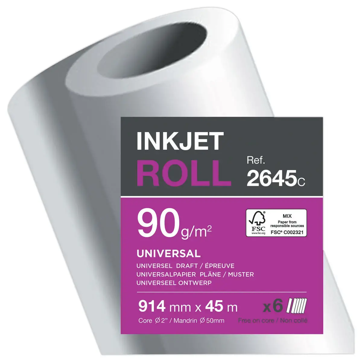 6 Rollen plotterpapier - 0,914 x 45 m - CLAIREFONTAINE 80g
