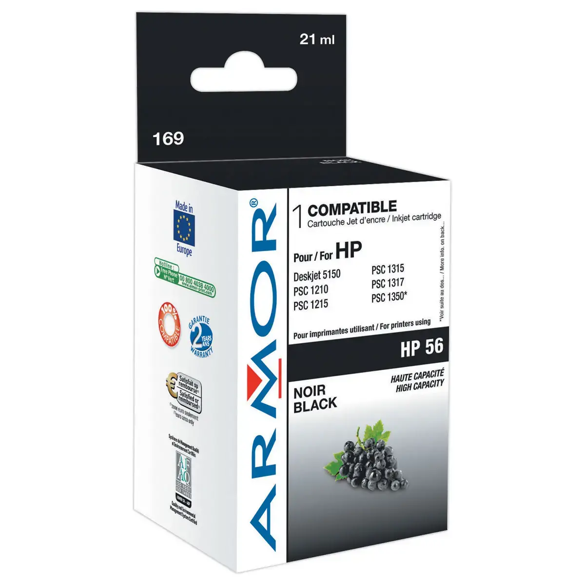 Inkjetcartridge ARMOR equivalent aan HP C6656A (Nr 56) - Zwart