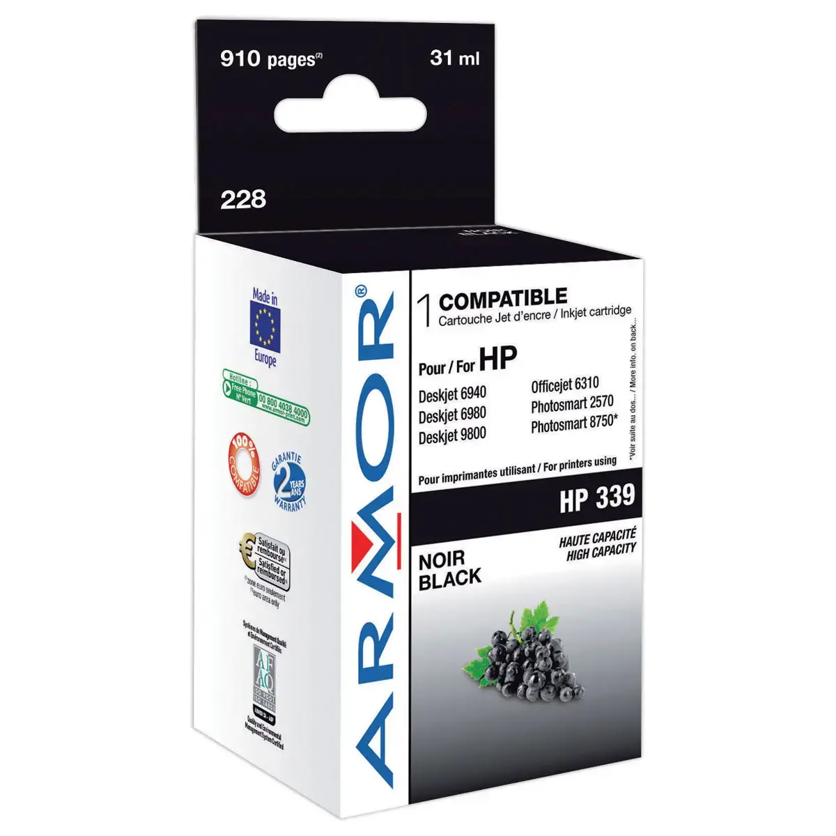 Inkjetcartridge ARMOR equivalent aan HP C8767A (Nr 339) - Zwart HC