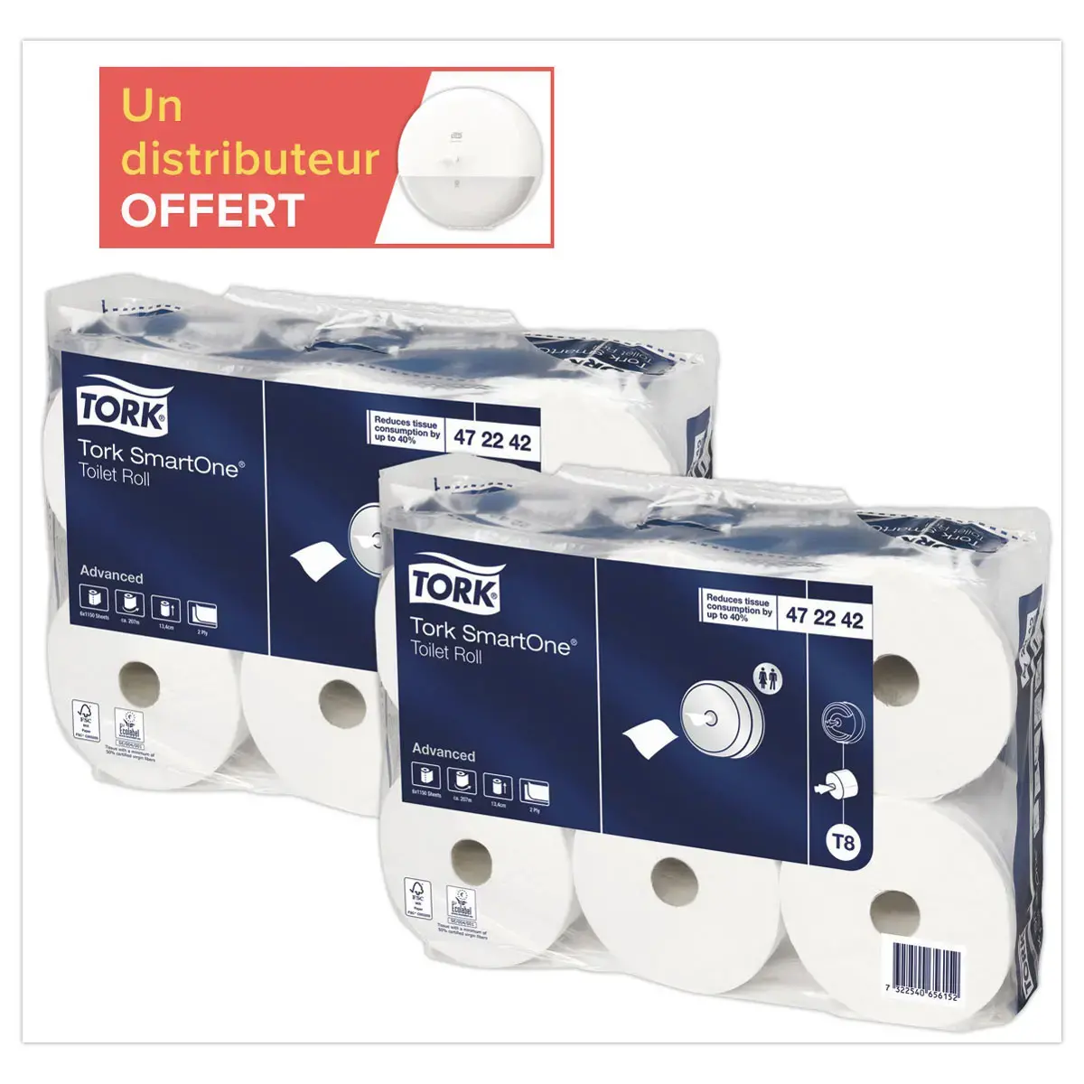 12 Rollen toiletpapier T8 - Wit - TORK 