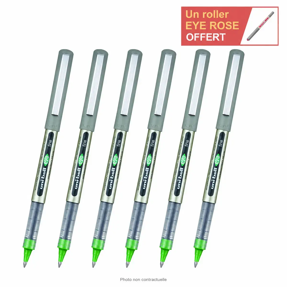 6 Rollerpennen met metalen punt Eye 157 - Medium schrijfdikte - Groen - UNI-BALL 