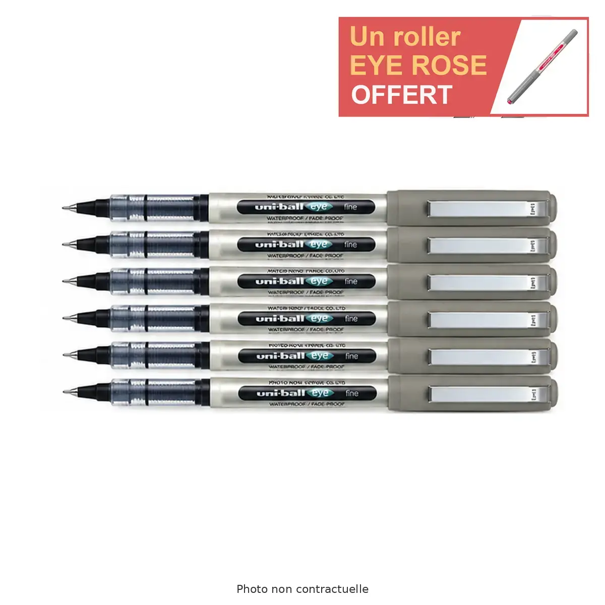 6 Rollerpennen metalen punt Eye 157 - Medium schrijfdikte - Zwart - UNI-BALL 
