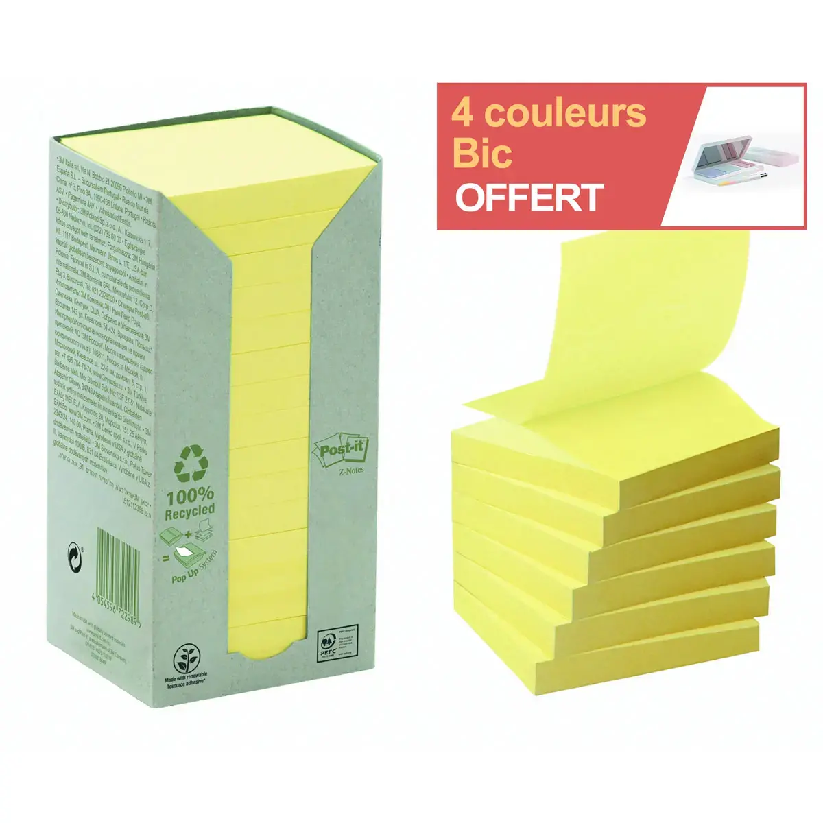 16 Herbruikbare notities van gerecycled materiaal - 76x76 mm - geel - POST IT 