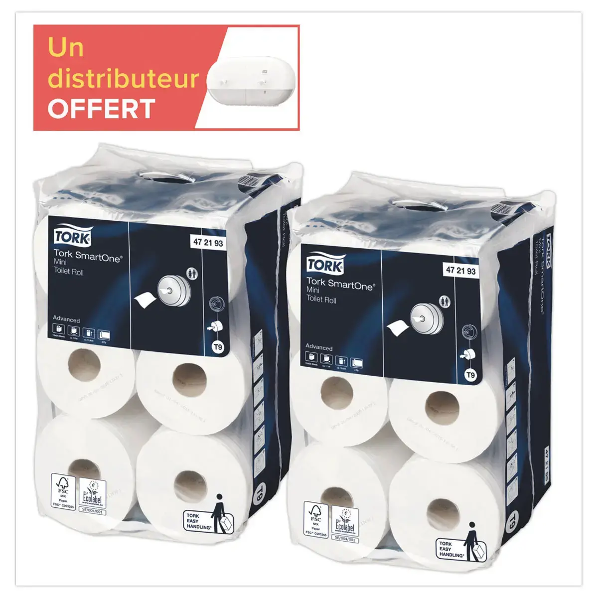 24 rlx (2x12) TORK SmartOne mini T9 + 1 gratis mini dubbele T9 dispenser