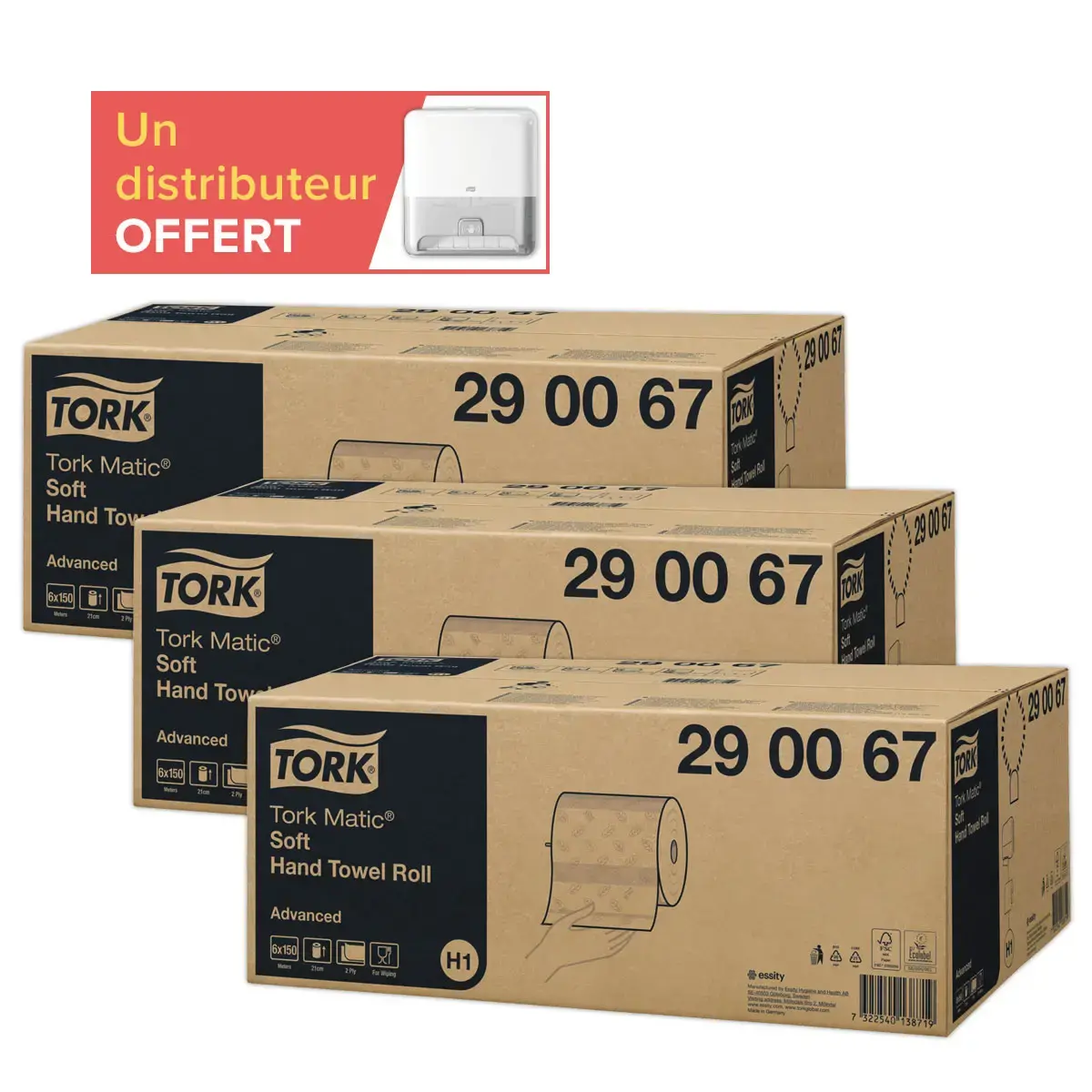 18  rollen (3 dozen van 6) Tork matic H1+ 1 disp Intuition H1 gratis 