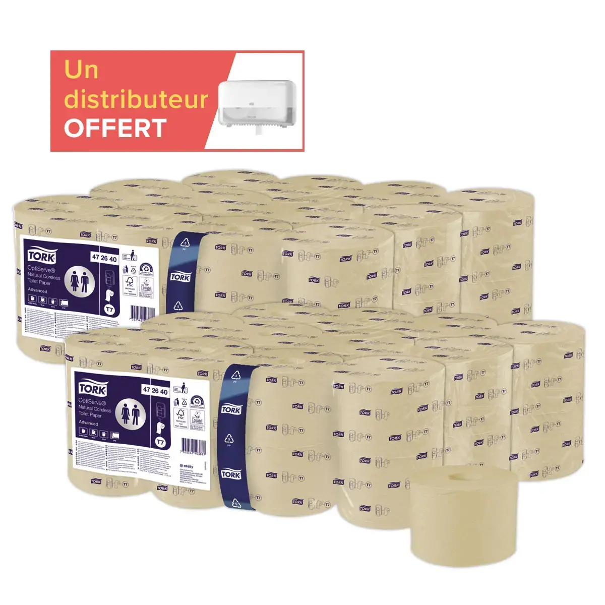 48 rlx (2x24) Tork Optiserve T7 natur + 1distrib Twin Mid-size T7 offert