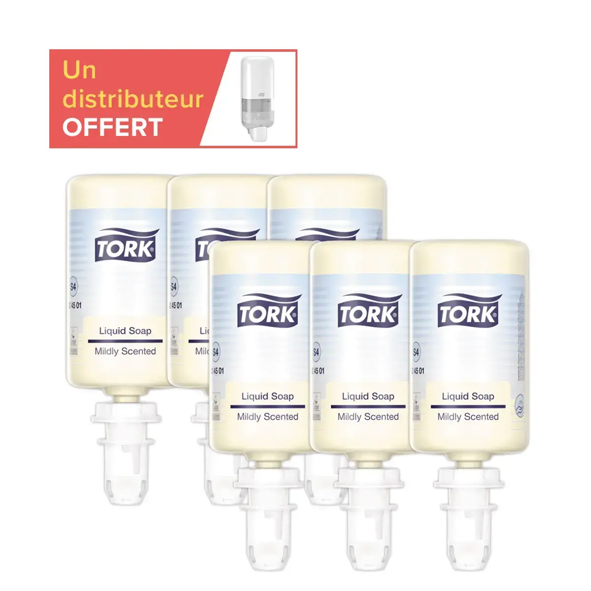 6 herlaadbare zachte en geparfumeerde zeep Tork S4 1L + 1 gratis S4 dispenser