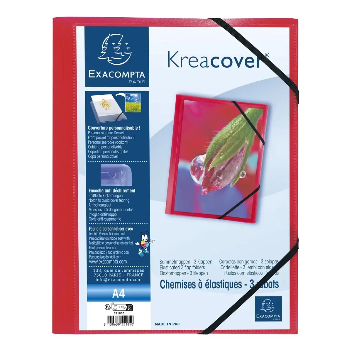 Elastische blouse met 3 kleppen, ondoorzichtig polypropyleen Krea Cover - A4 - Rood - Exacompta 