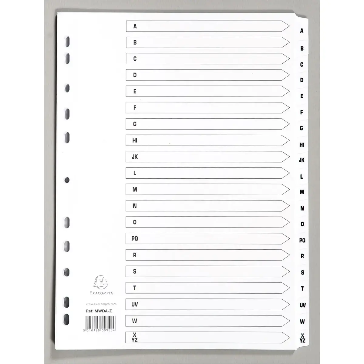 Tabbladen bedrukt met gelamineerde tabs - 20 AZ-tabs - A4 - Wit - Exacompta