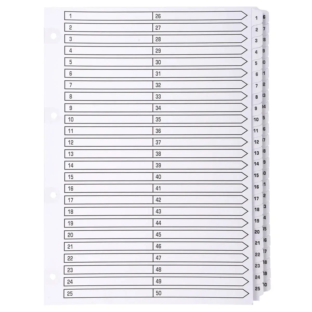 Gedrukte tabbladen met gelamineerde tabs - 50 tabs 1 tot 50 - A4 - Wit - Exacompta 