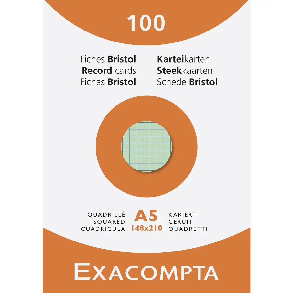Doos van 100 fiches - geruit bristol 5 x 5 niet-geperforeerd 148 x 210 mm - Gemengde kleuren - Exacompta