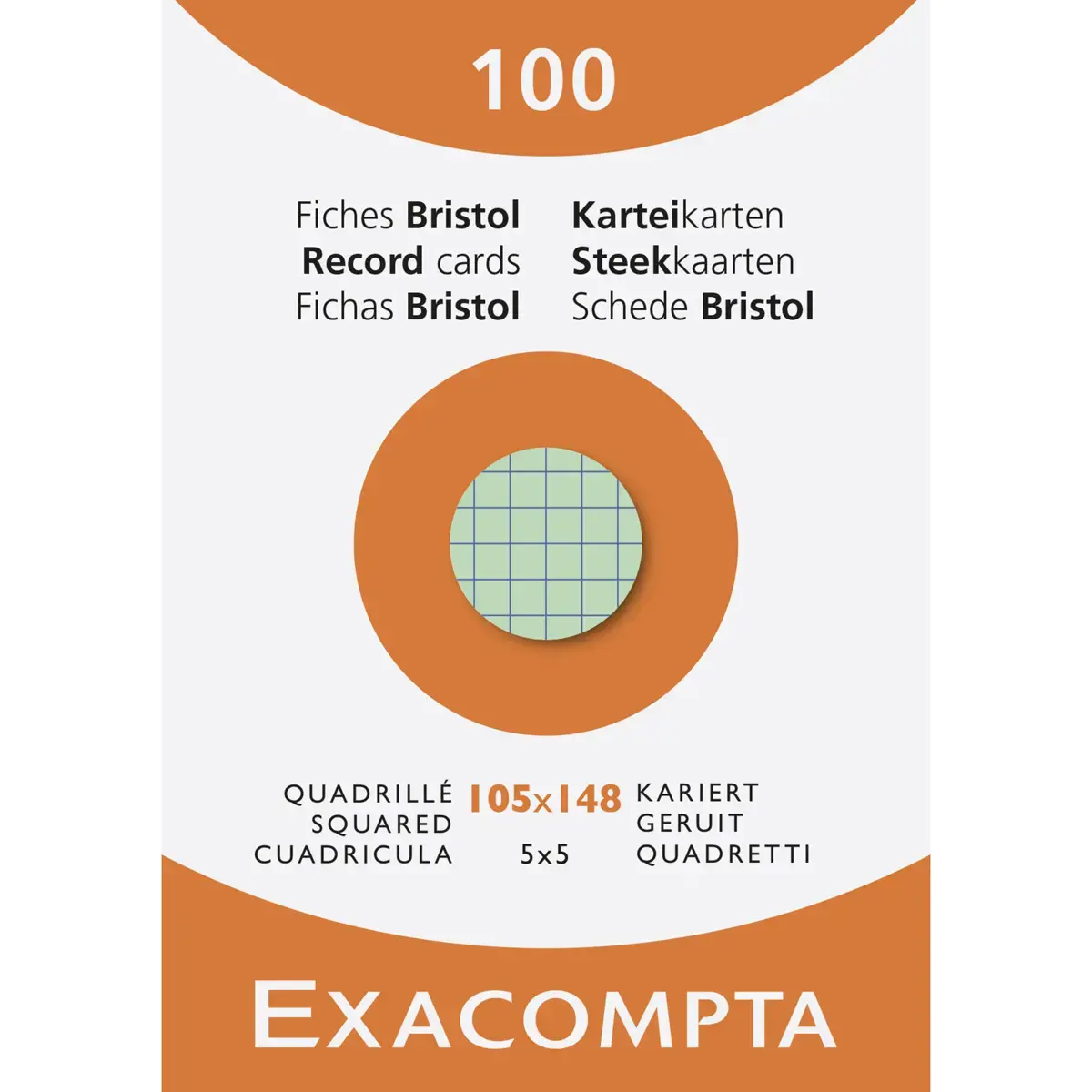 Etui van 100 kaarten - geruit bristol 5 x 5 105 x 148 mm - Assortimente kleuren - Exacompta