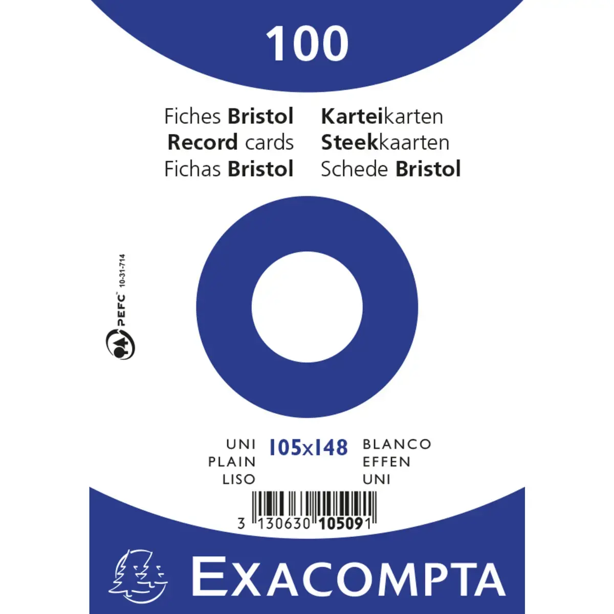 Pak van 100 kaarten onder folie - effen bristol niet-geperforeerd - 105 x 148 mm - Wit - Exacompta 