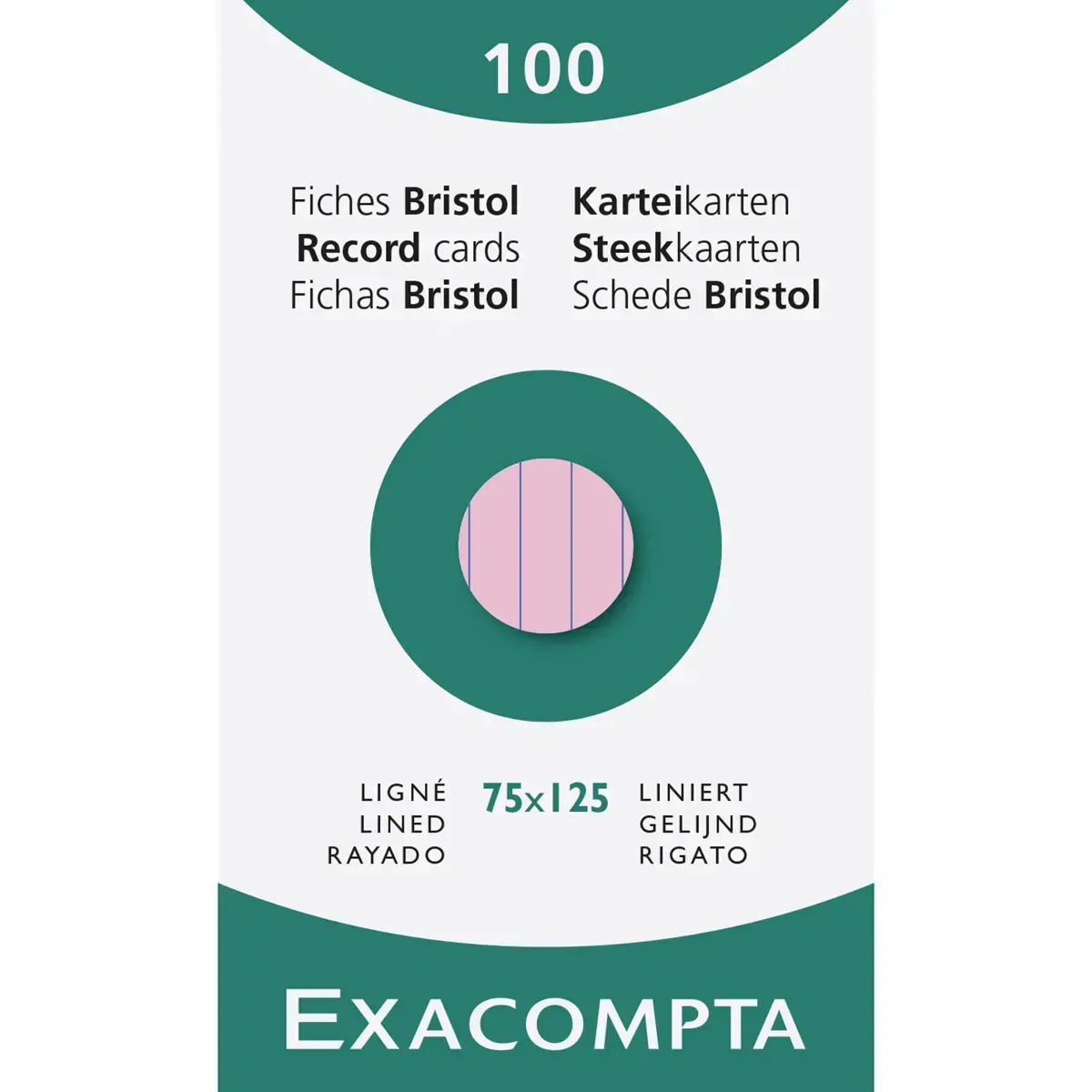 Etui van 100 kaartjes - gelinieerd bristol, niet geperforeerd 75 x 125 mm - Roze - Exacompta