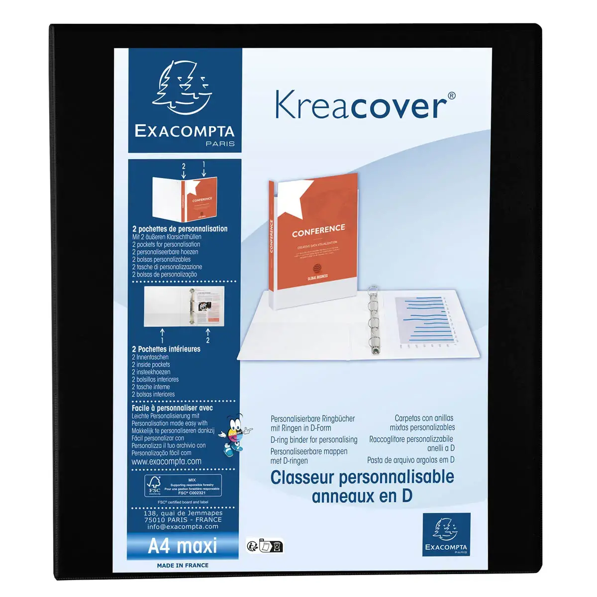 Ringmap PP Kreacover  A4+ 4D-R 40mm zw. 