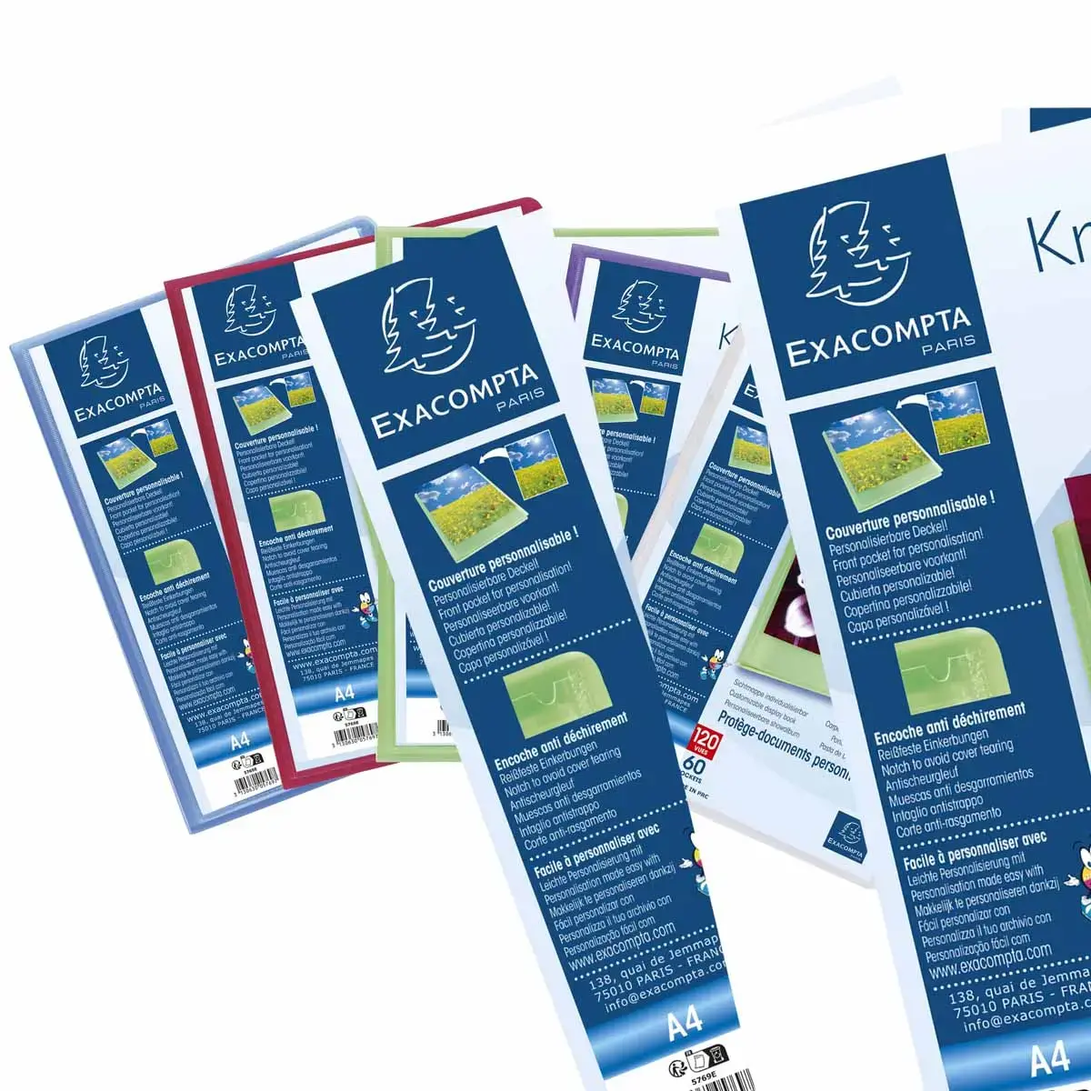 Semi-rigide polypropyleen documentbeschermers Kreacover® Chromaline 120 zichtvakken - A4 - Assortiment kleuren - Exacompta