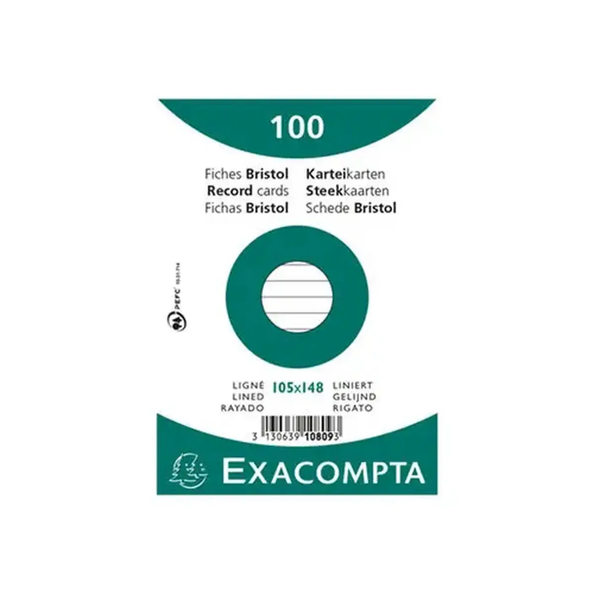 Pak 100 kaarten onder folie - gelinieerd niet-geperforeerd - 105 x 148 mm - Wit - Exacompta