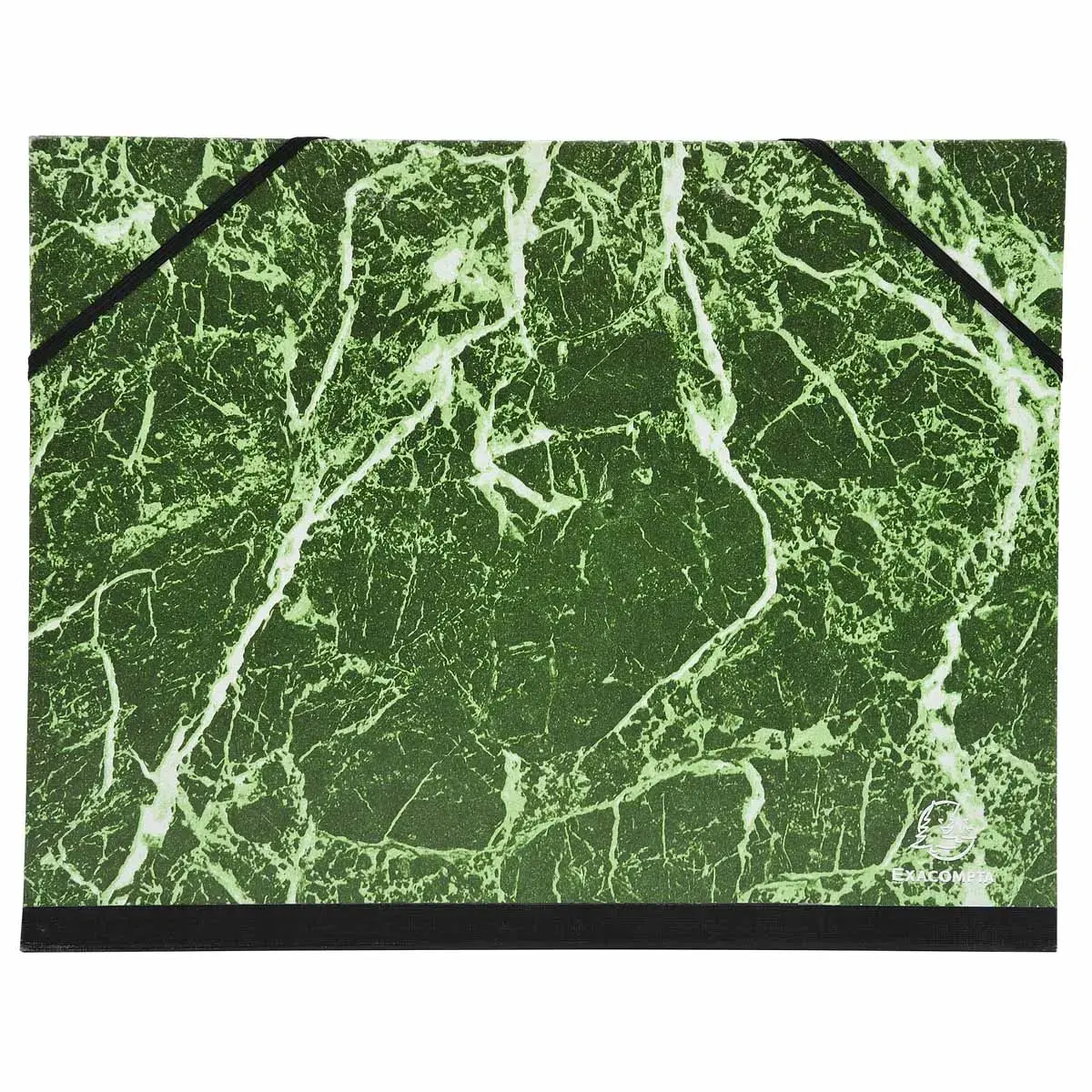 Tekendoos marmerpapier gelakt met elastieken 26 x 33 cm - Voor formaten A4 en 24 x 32 cm - Groen - Exacompta