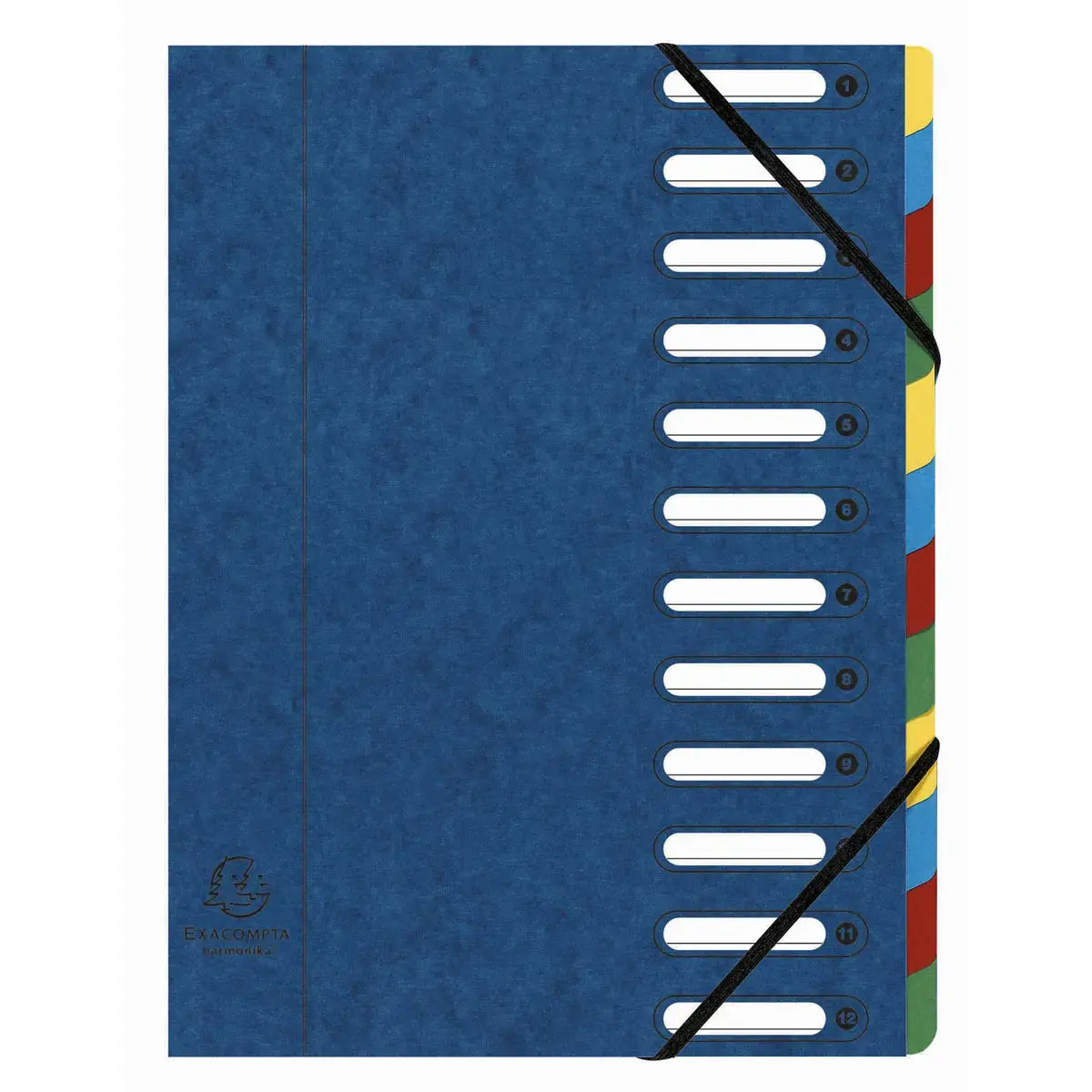 HARMONIKA® vensterordner met elastieken, echte glanzende kaart, 12 compartimenten - Blauw - Exacompta