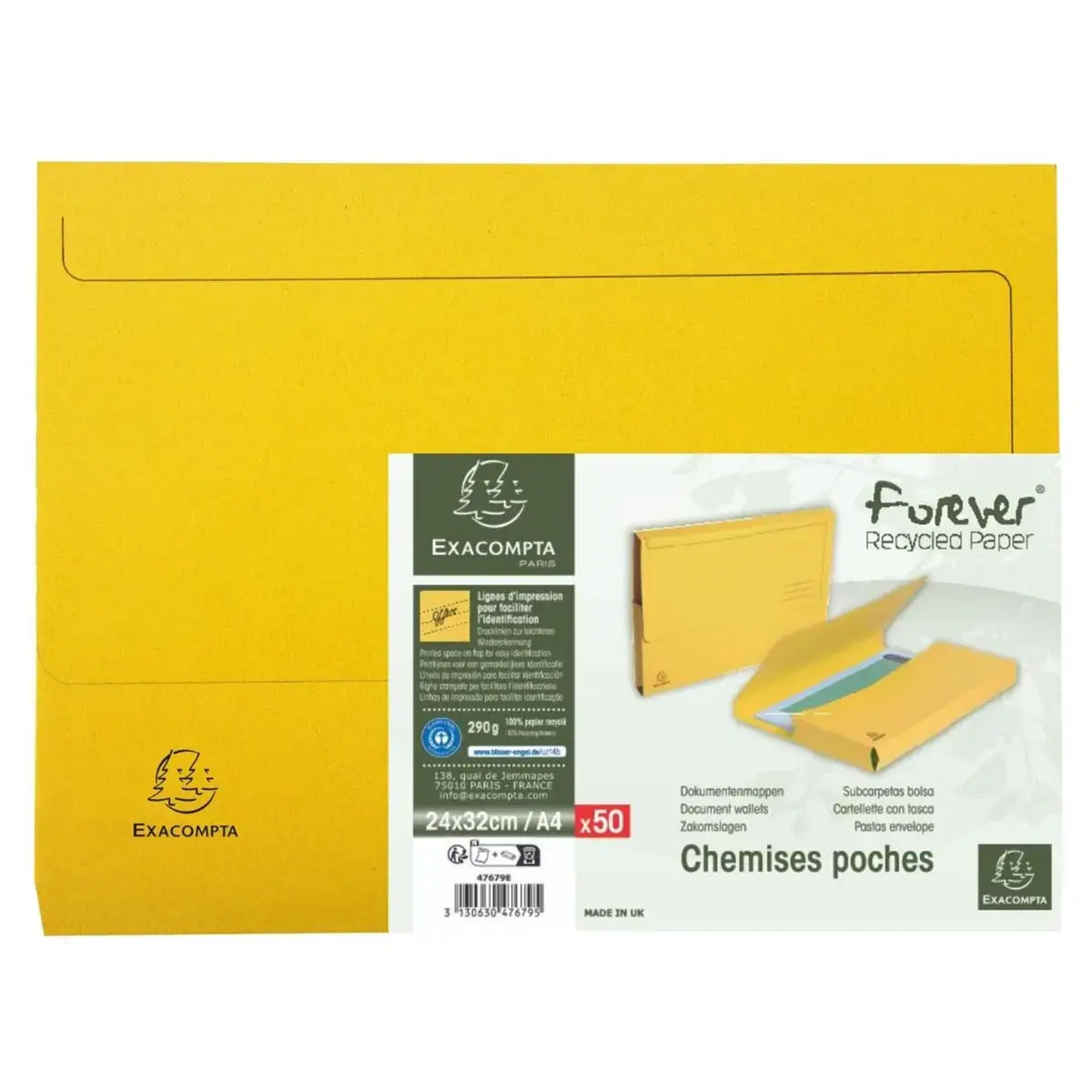 50 stuks FOREVER A4 gele pocketmappen 
