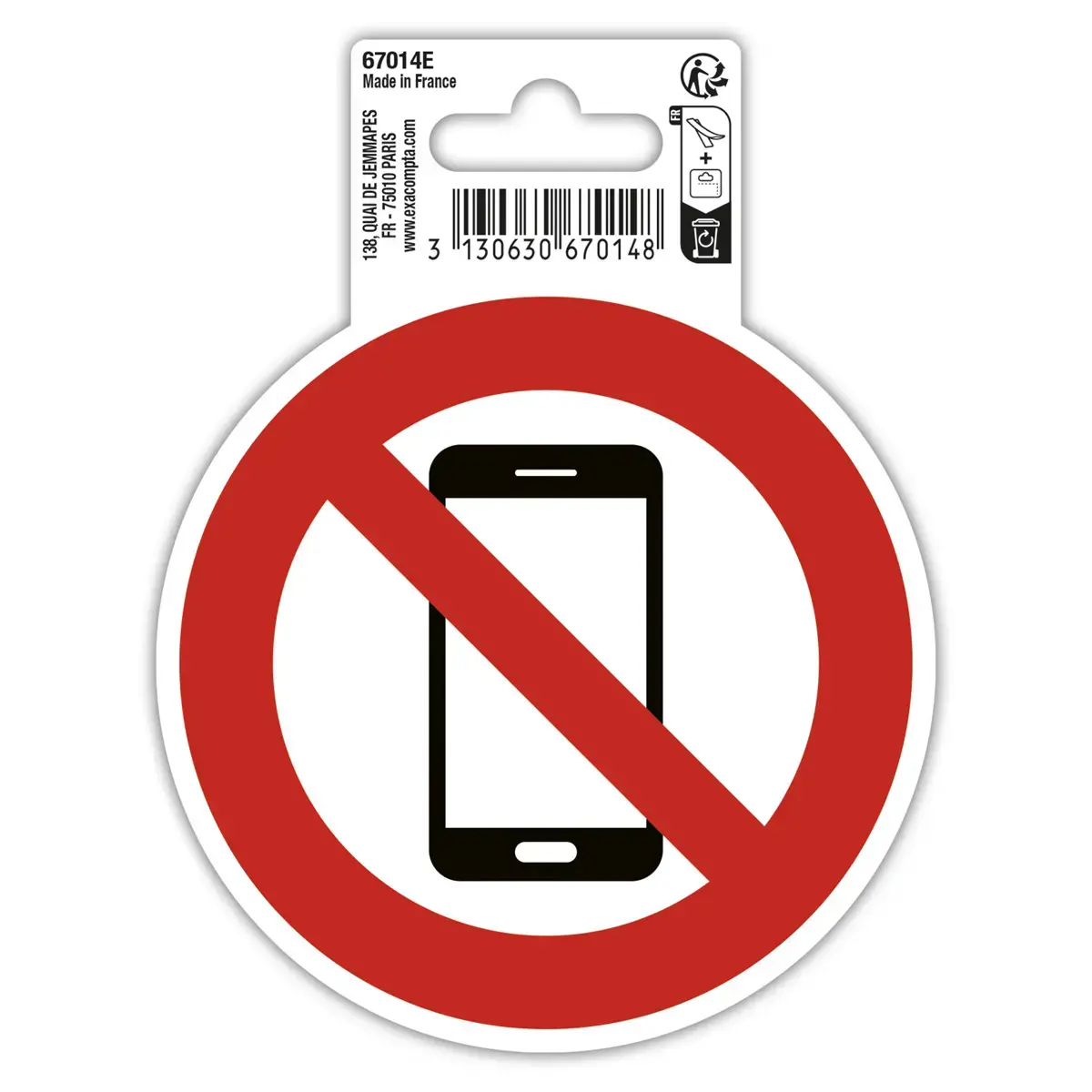 Plakbare sticker mobiel verboden 10cm