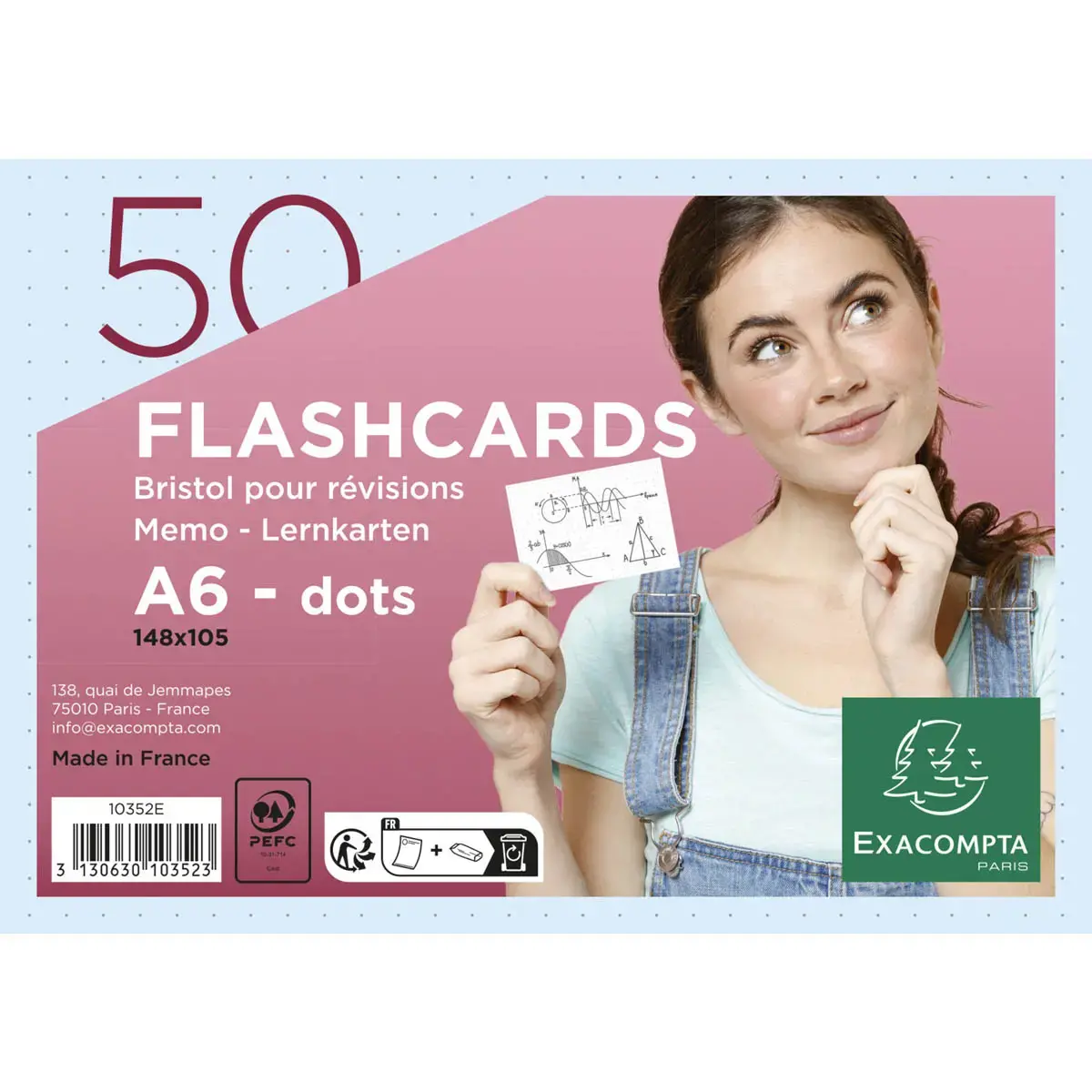 50 flashcards bristol A6 blauwe stippen