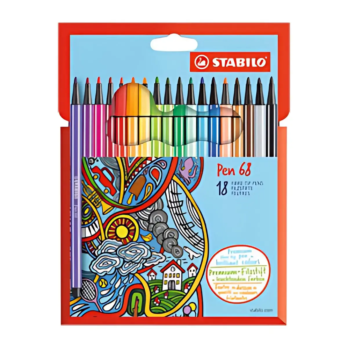 STABILO Pen 68 viltstift, kartonnen etui met 18 stuks 