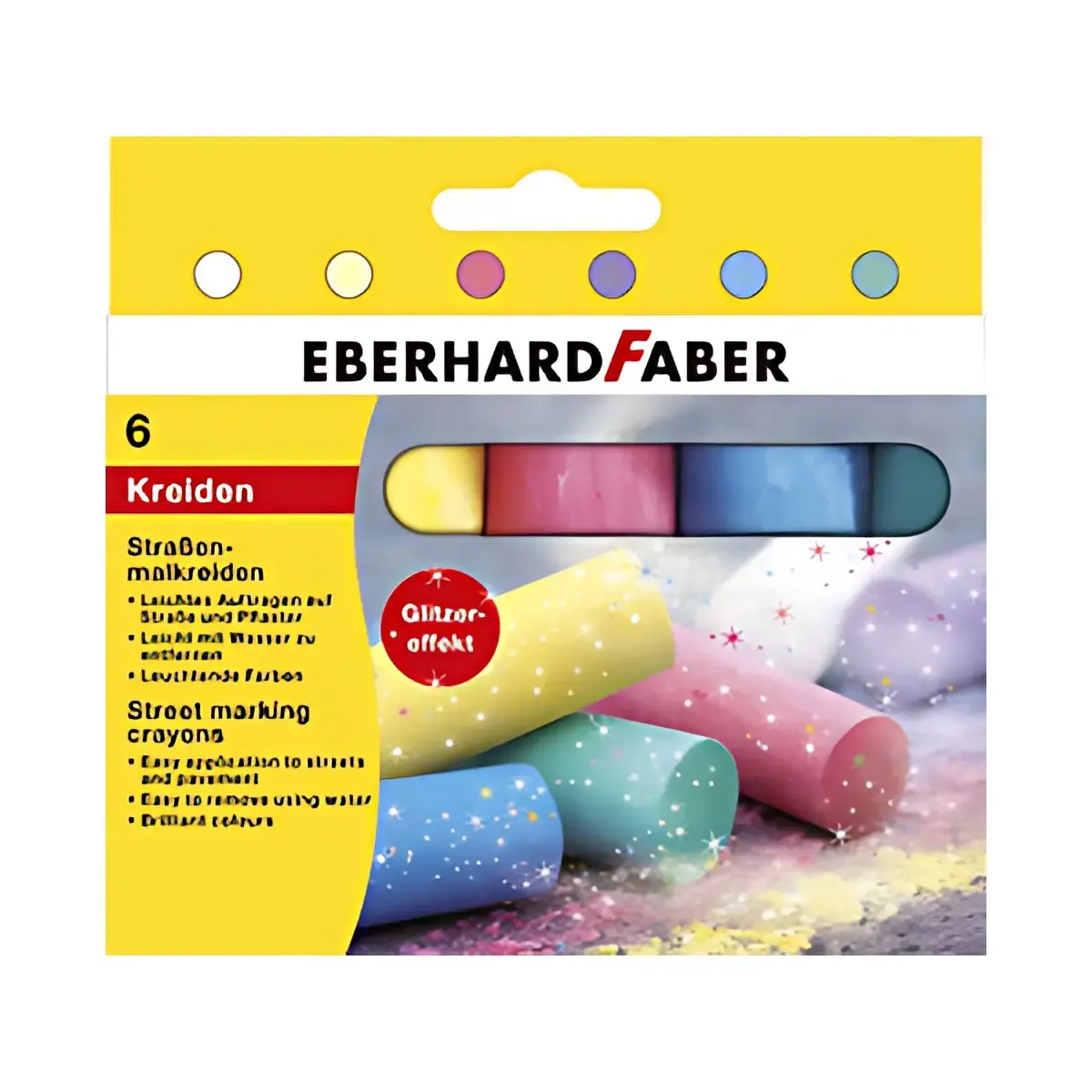 EBERHARD FABER Glitter stoepkrijt, doosje van 6 stuks
