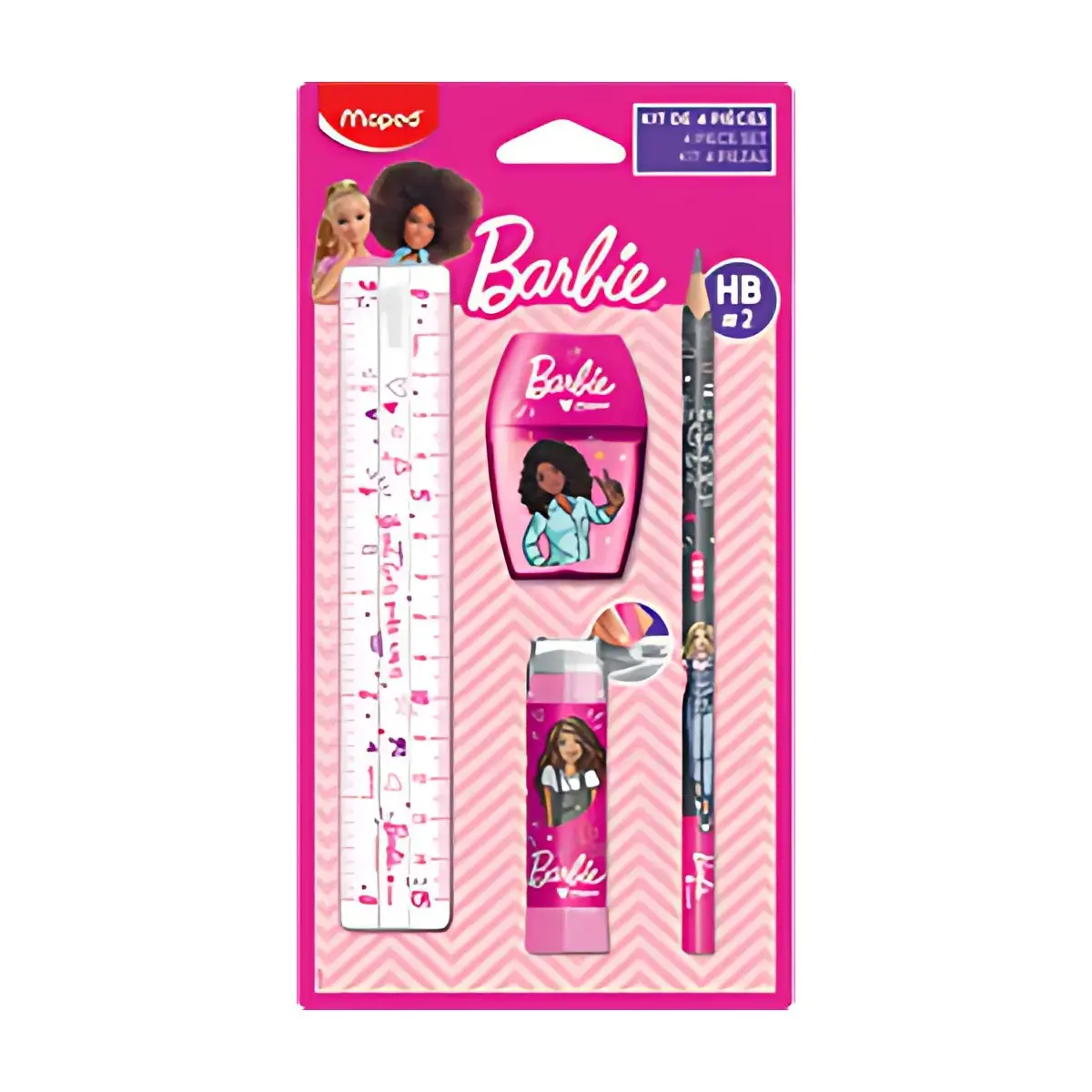 MAPED Barbie schrijfsset, 4-delig, op blisterkaart