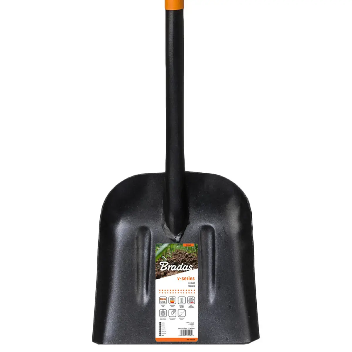 Stalen schop, lengte 1.250 mm, zwart/oranje - Bradas