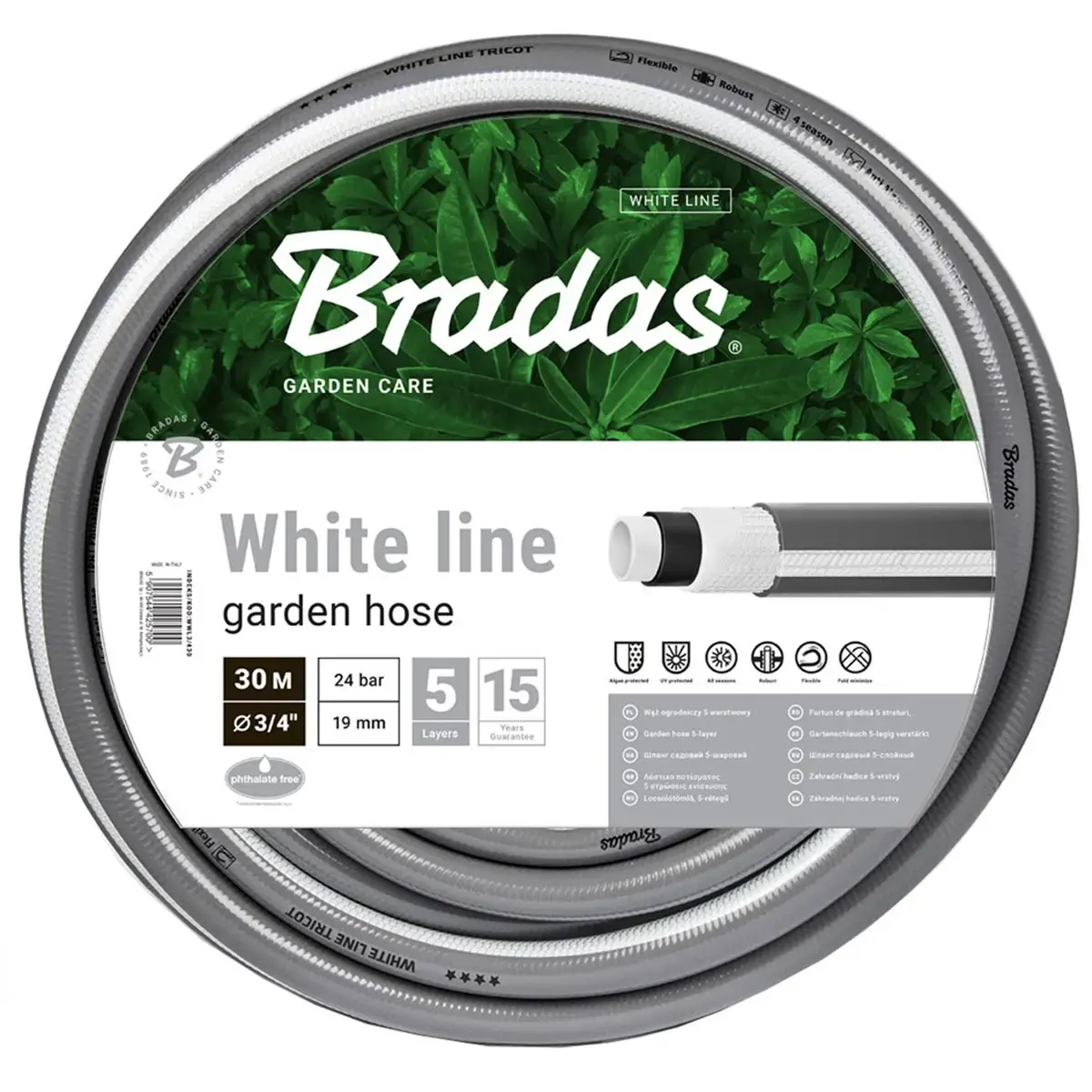 Witte lijn tuinslang, 3/4", zilver/wit, 20 m - Bradas