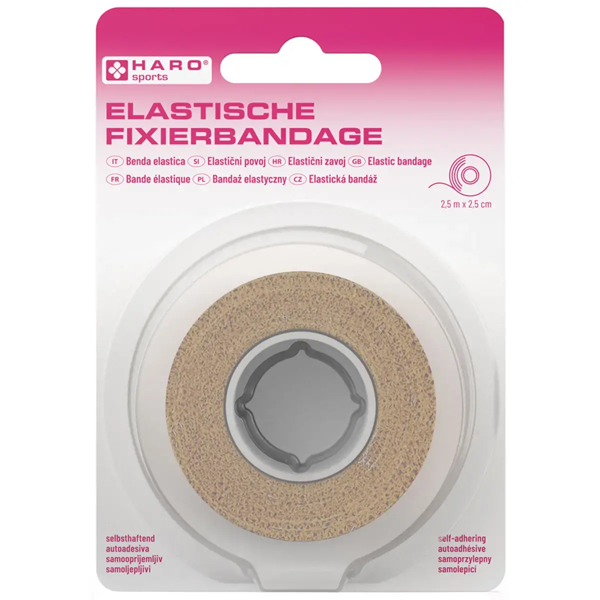 Elastische fixatieband, 25 mm x 2,5 m, huidskleur - Haro 