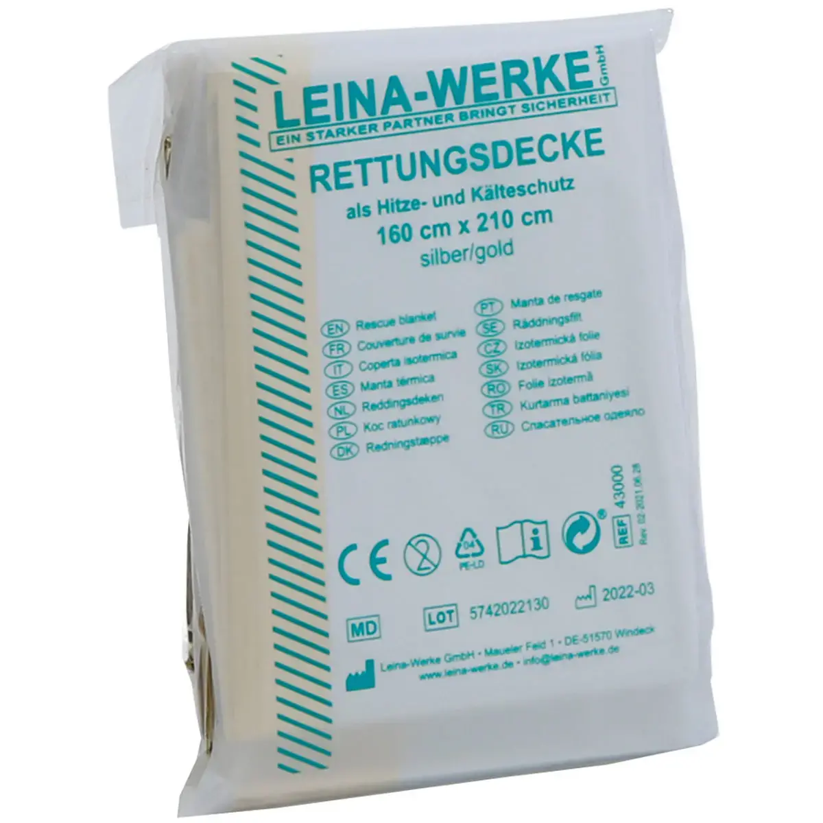 Nooddeken, 1600 x 2100 mm, zilver / goud - Leina-Werke