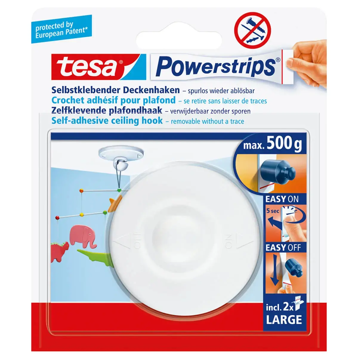 Zelfklevende haak voor plafond, wit - Tesa