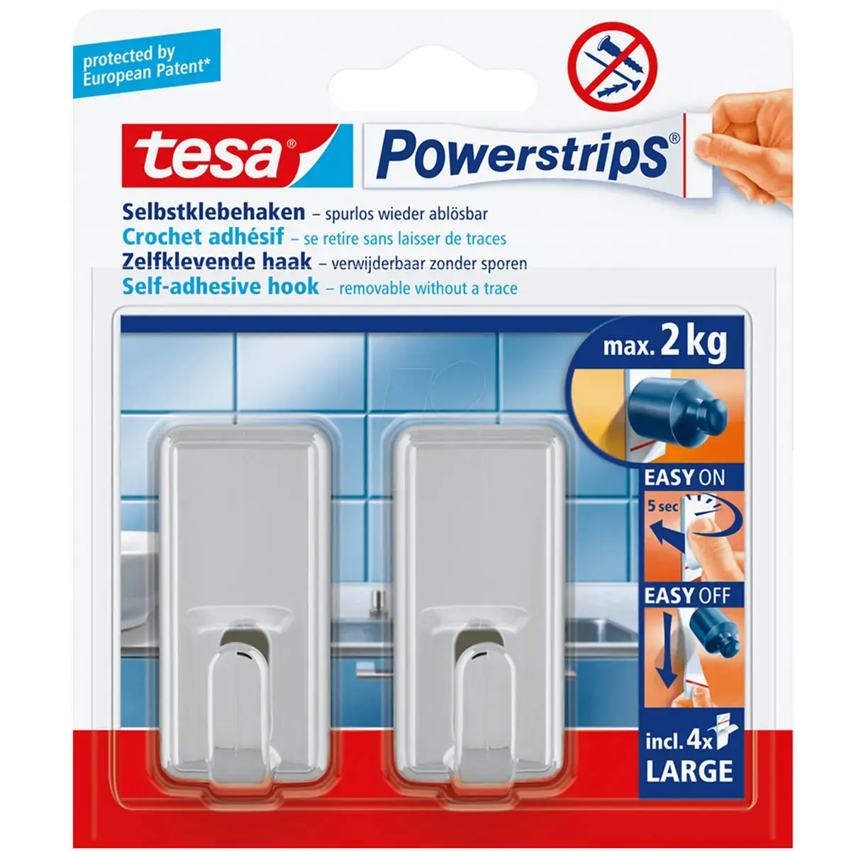Zelfklevende haak LARGE classic, wit - Tesa