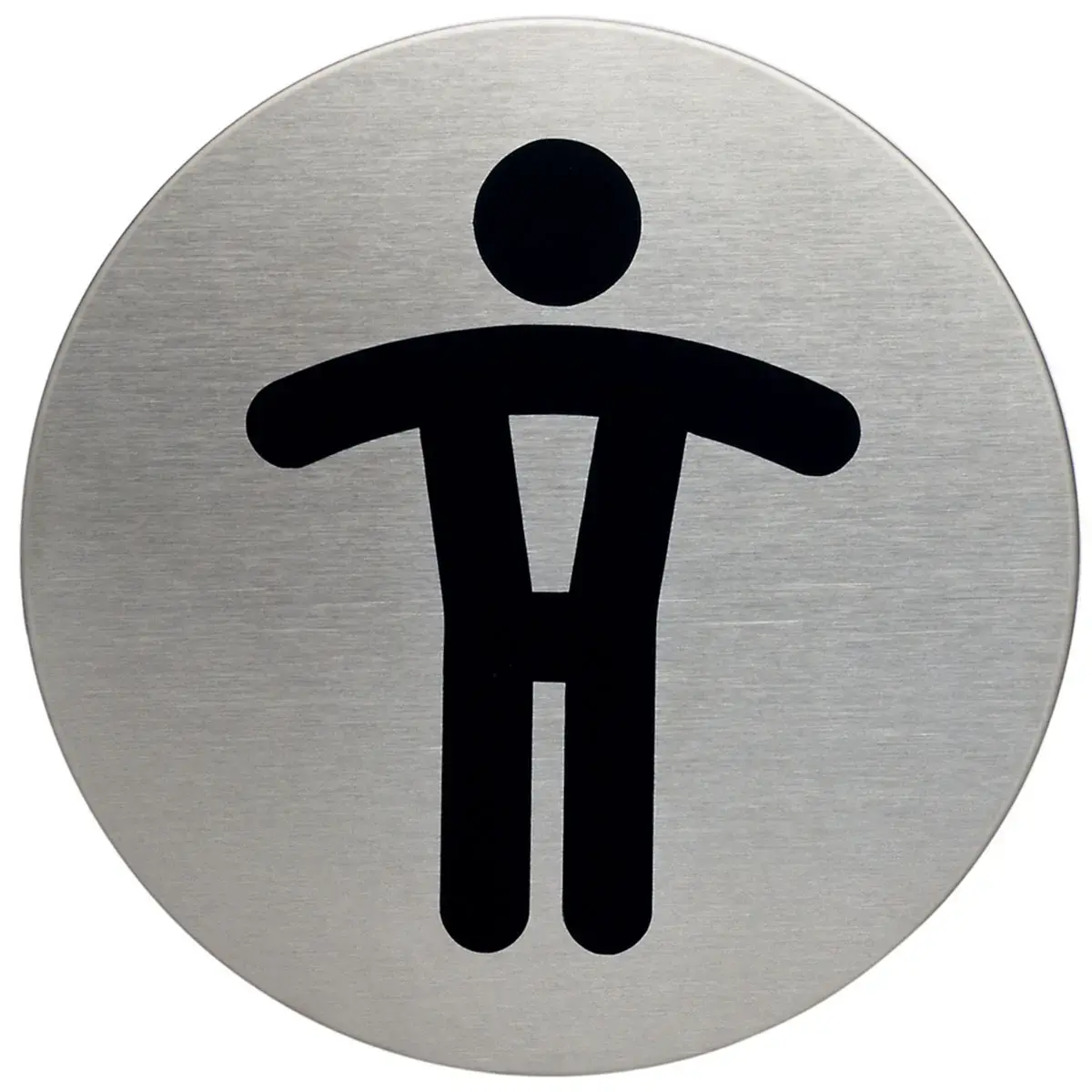 Pictogram 'Heren WC', diameter: 83 mm, zilver - Duurzaam
